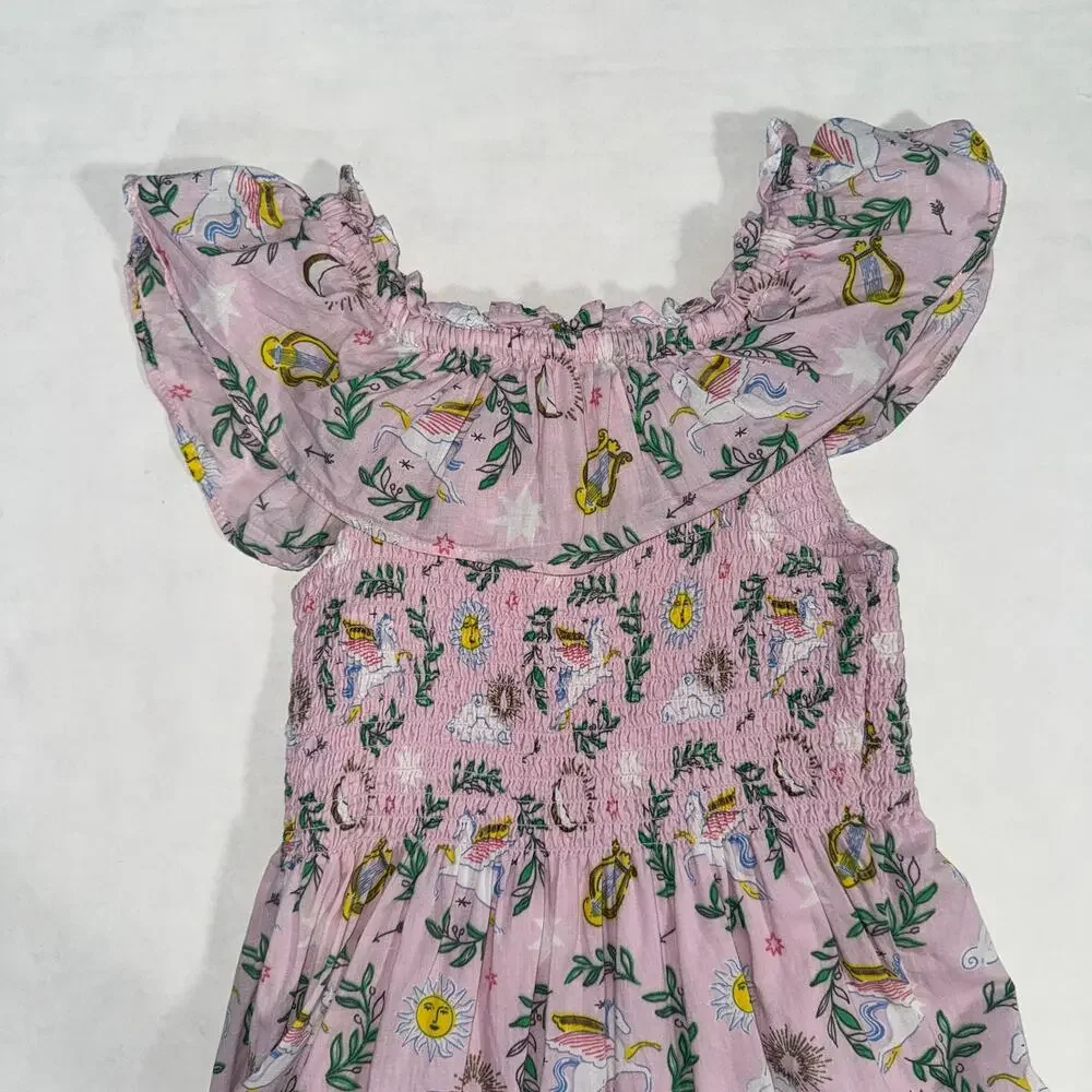 Mini Boden Girl‎ 7-8 Shirred Woven Midi Dress Summer Printed Lightweight Party